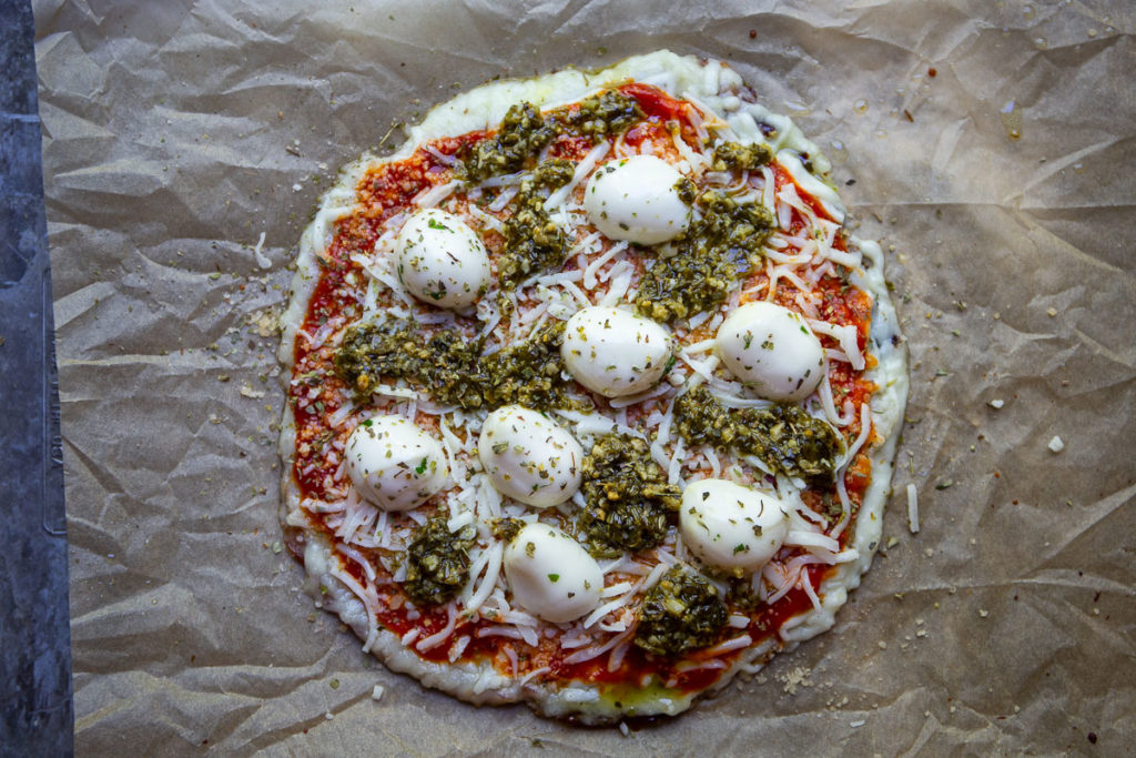 Grain-Free Fried Pizza w/Pesto-Mozzarella - WickedStuffed Keto Recipe Blog